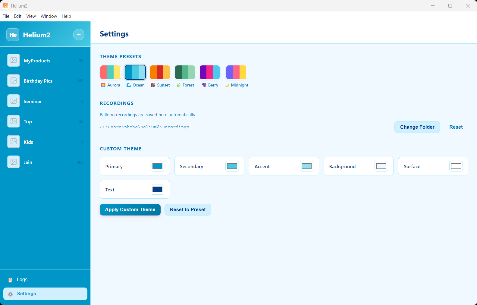 Helium2 — Themes